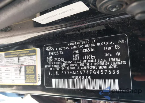 2015 Kia Optima Lx from USA, damaged, VIN 5XXGM4A74FG457536